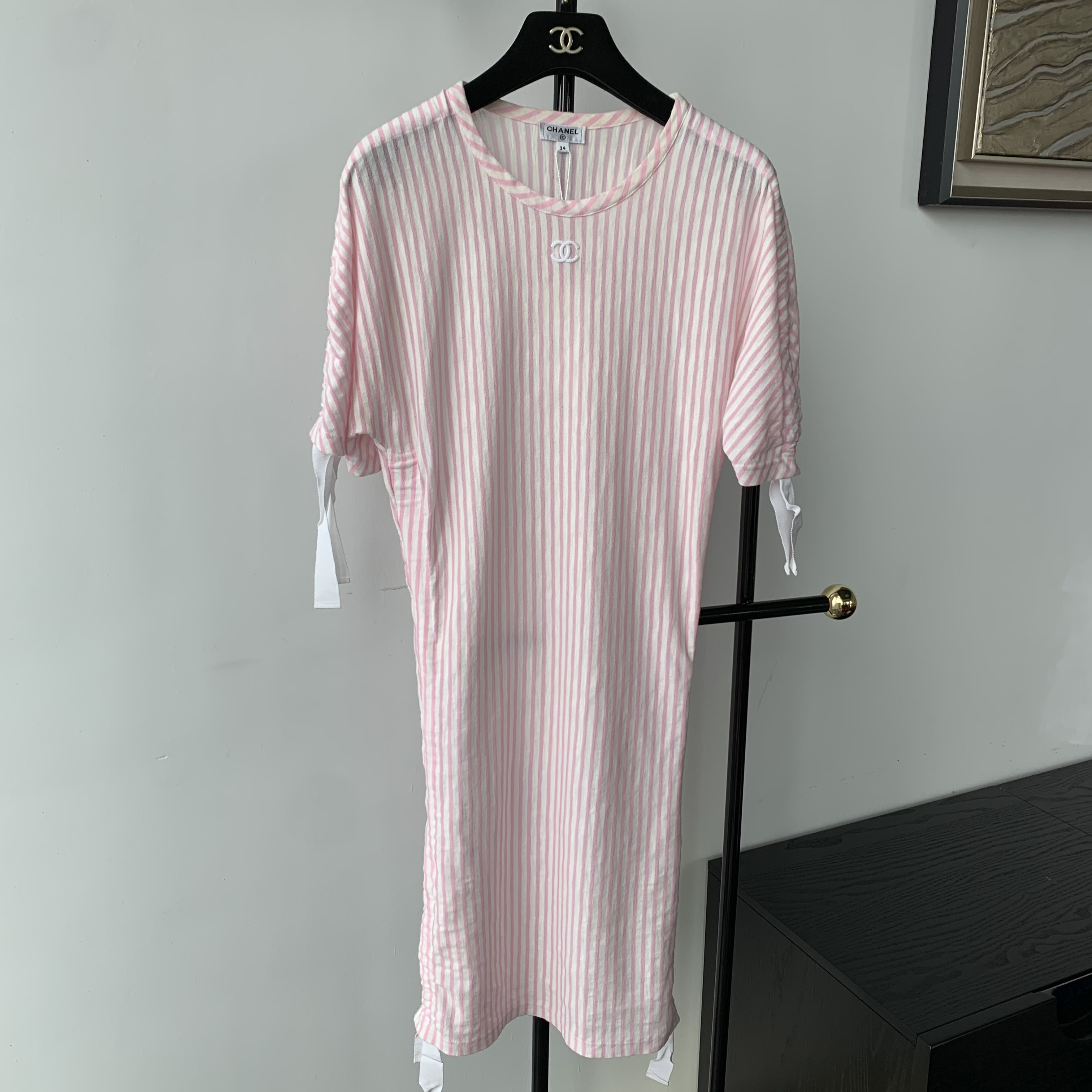 99新 Chanel/香奈儿 19C 邮轮粉丝条纹短袖 34码