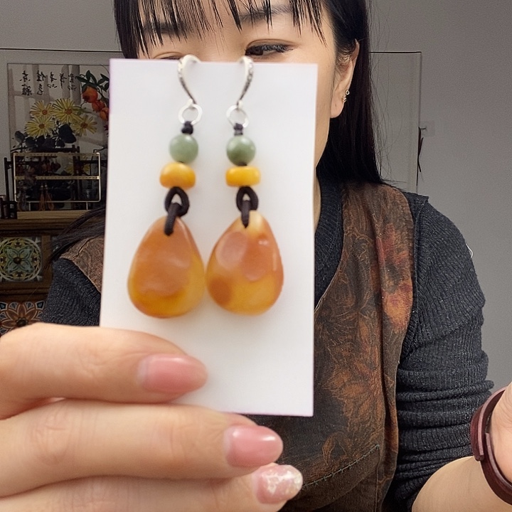 蜜蜡耳饰未镶嵌耳饰