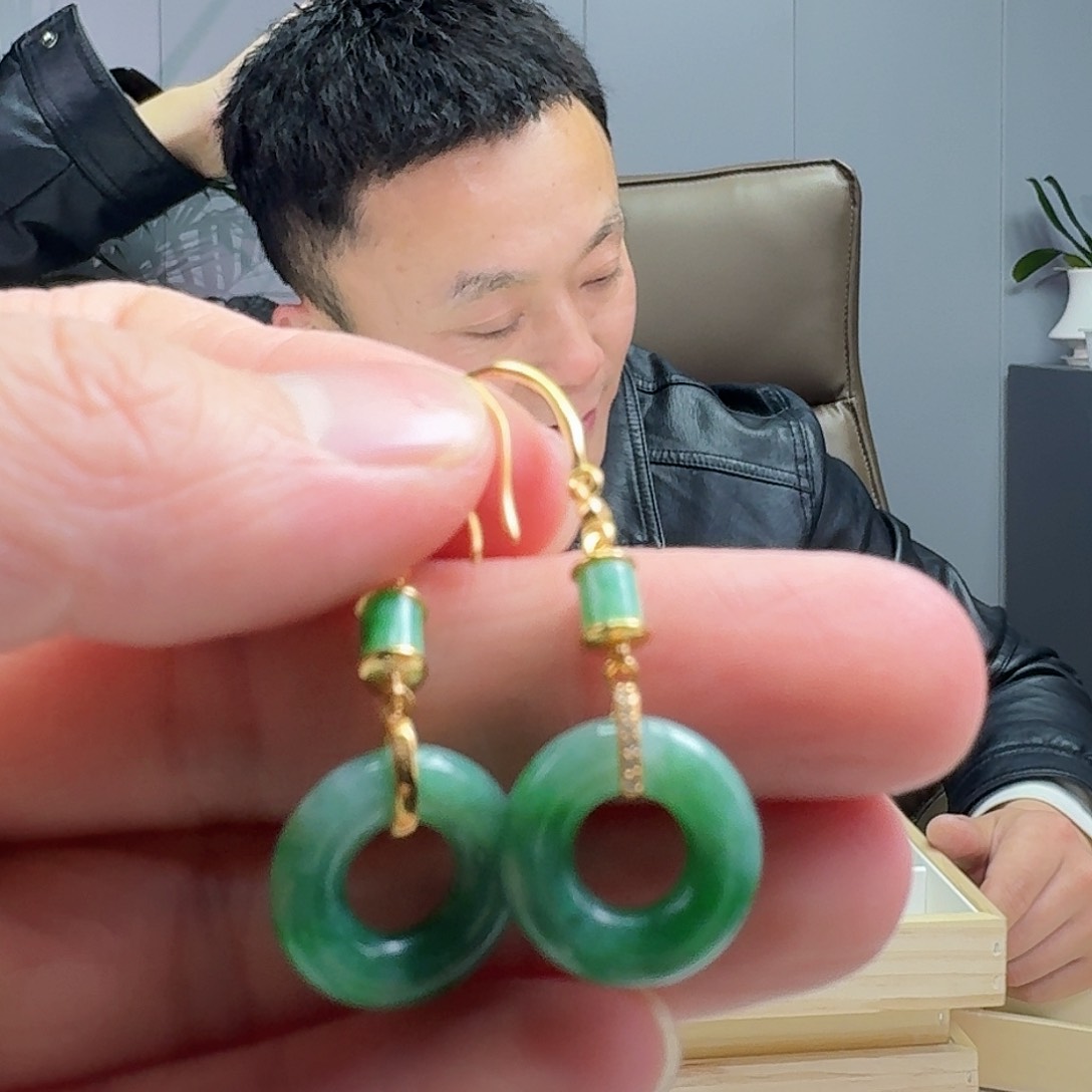 翡翠耳饰银S925镶嵌天然