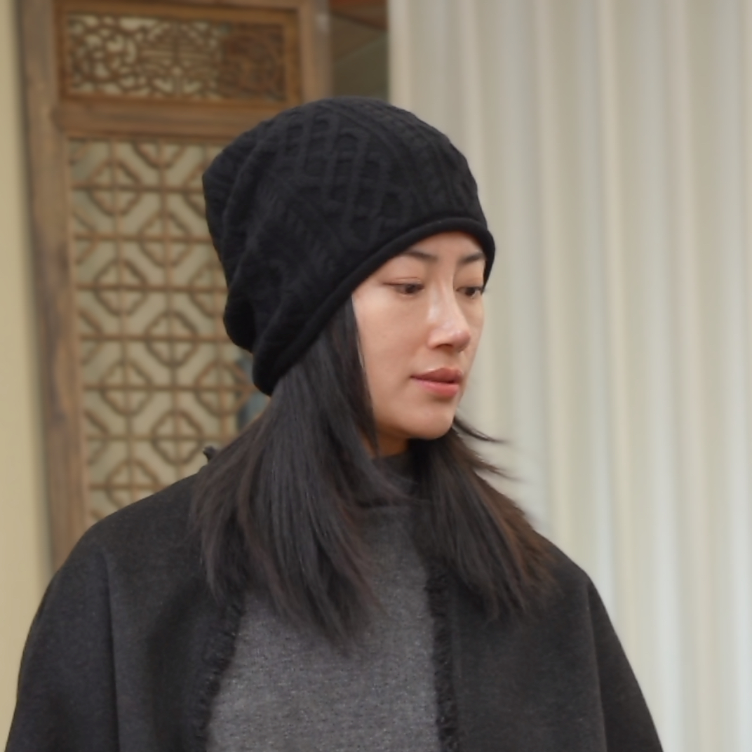 清风集纯羊绒绞花奶奶帽 针织装饰保暖慵懒风天然羊绒帽子 针织帽