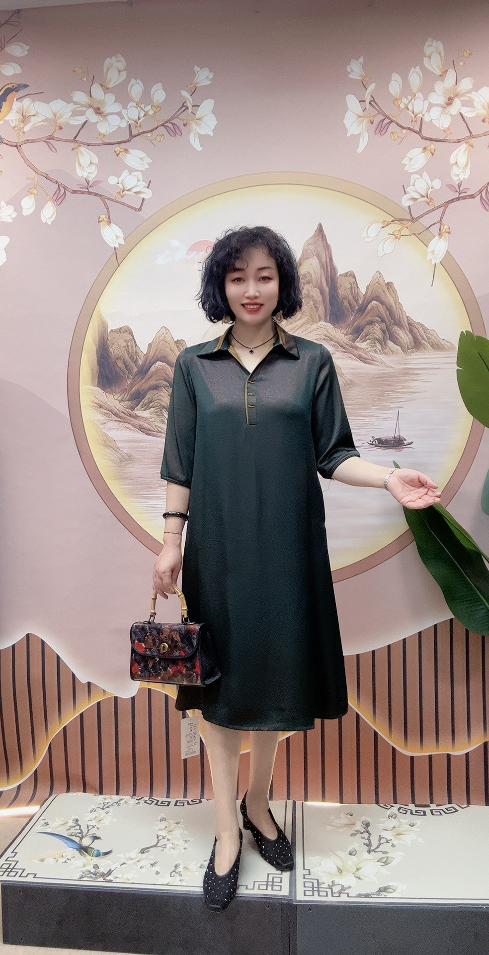 188A撞色翻领连衣裙裙子高腰夏季春季垂感好显瘦遮肚翻领长裙宽松