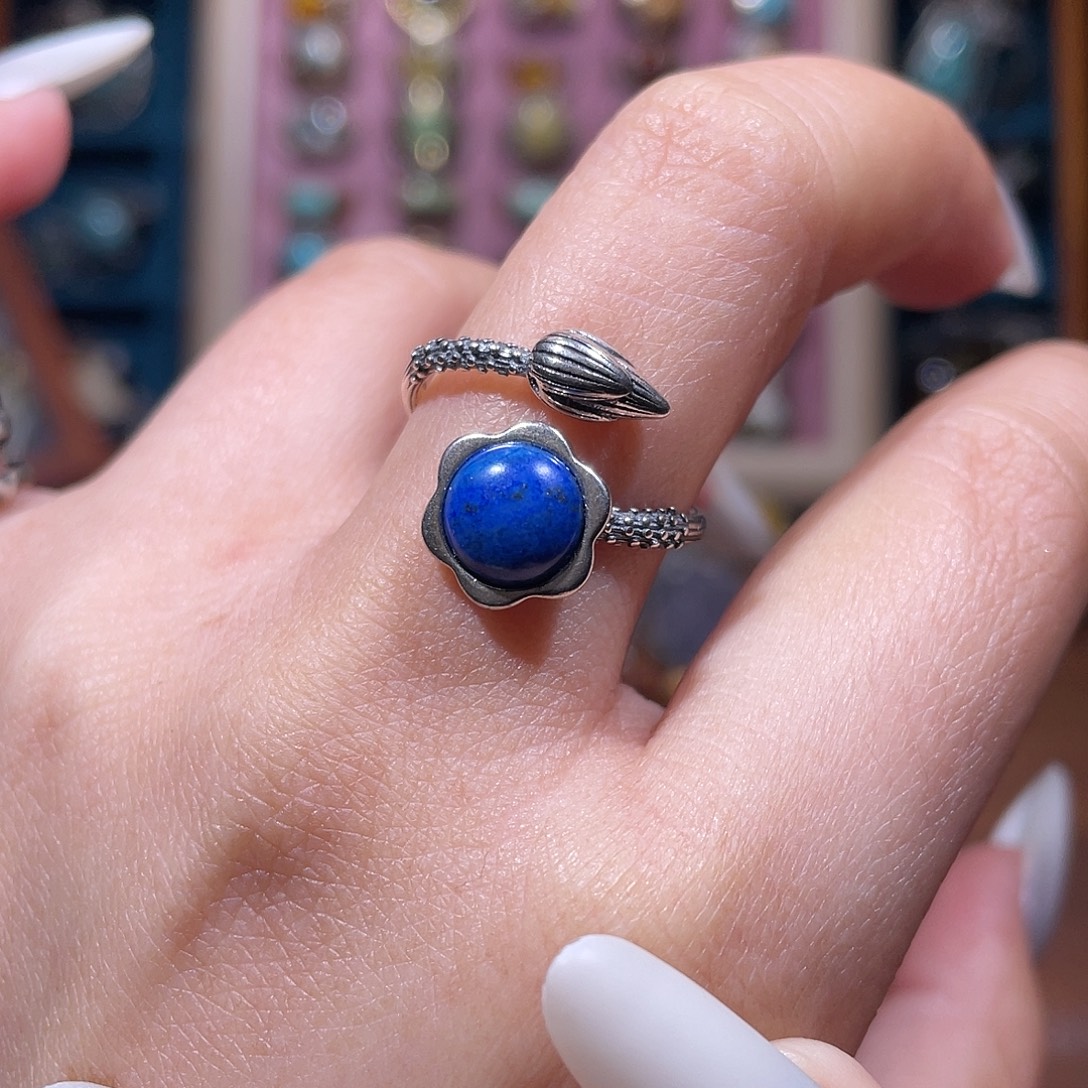 青金石银S925镶嵌戒指戒指