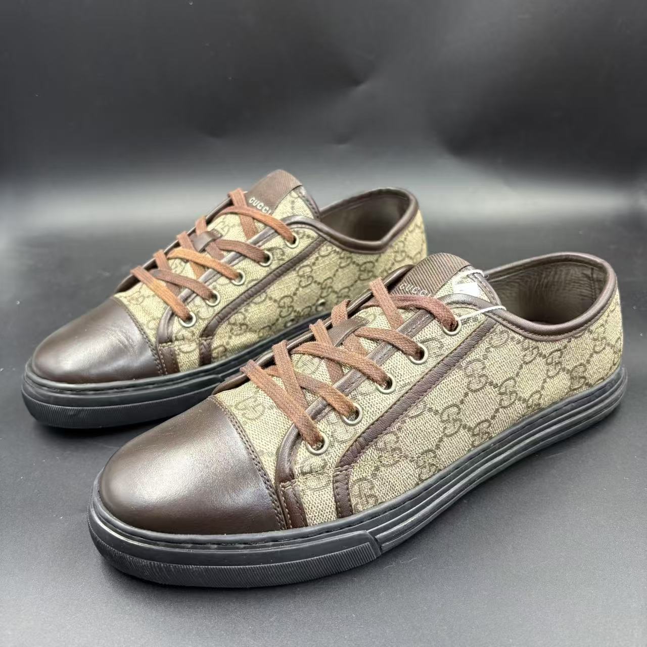 95新 GUCCI/古驰 棕色老花贝壳头板鞋41.5欧码los601
