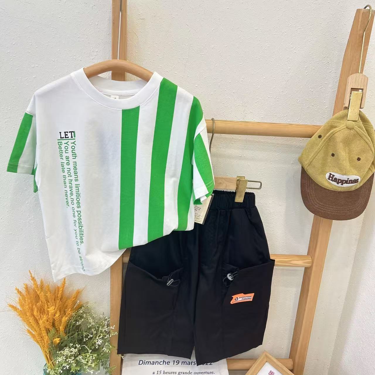 （LAOHE）TZ-2371 儿童短袖时尚夏季韩版ol休闲百搭夏款条纹拼接