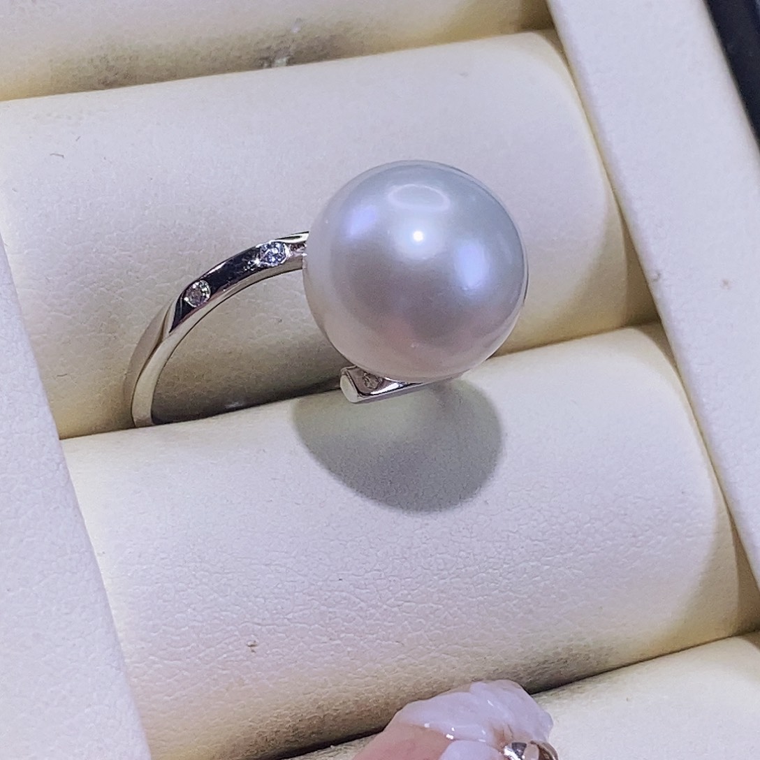 淡水珍珠戒指银S925镶嵌星***~