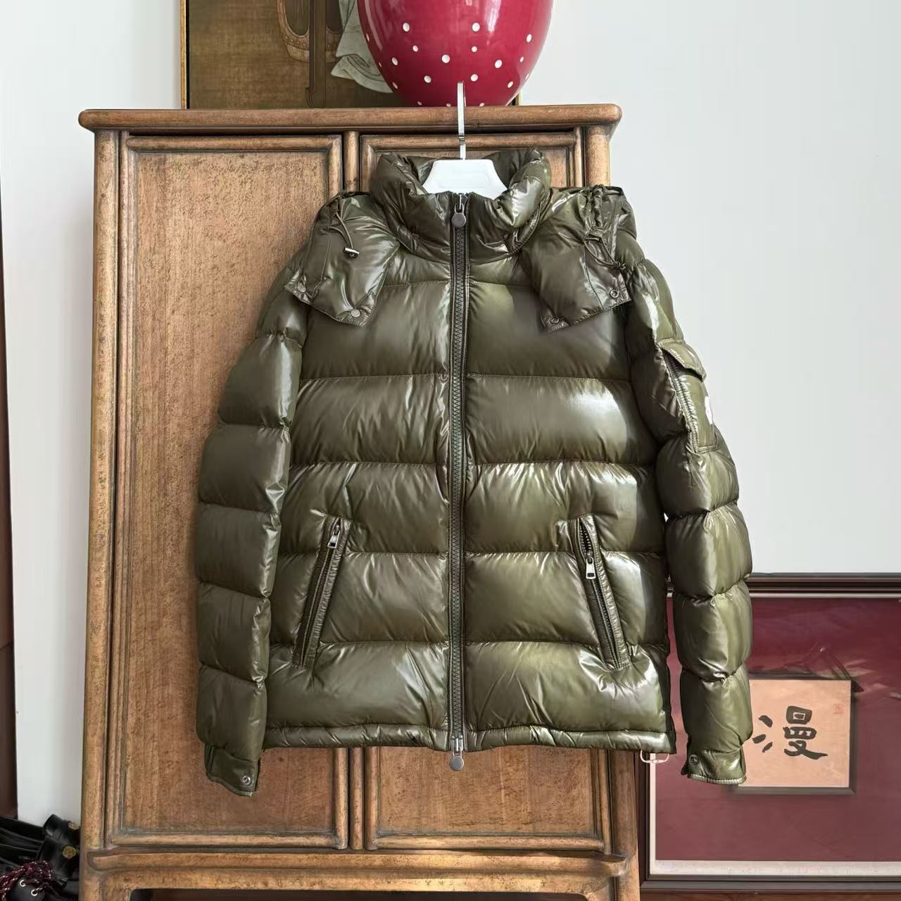 《自制》MYL 2024秋冬新品锦纶橄榄绿鹅绒羽绒服连帽长袖宽松外套女