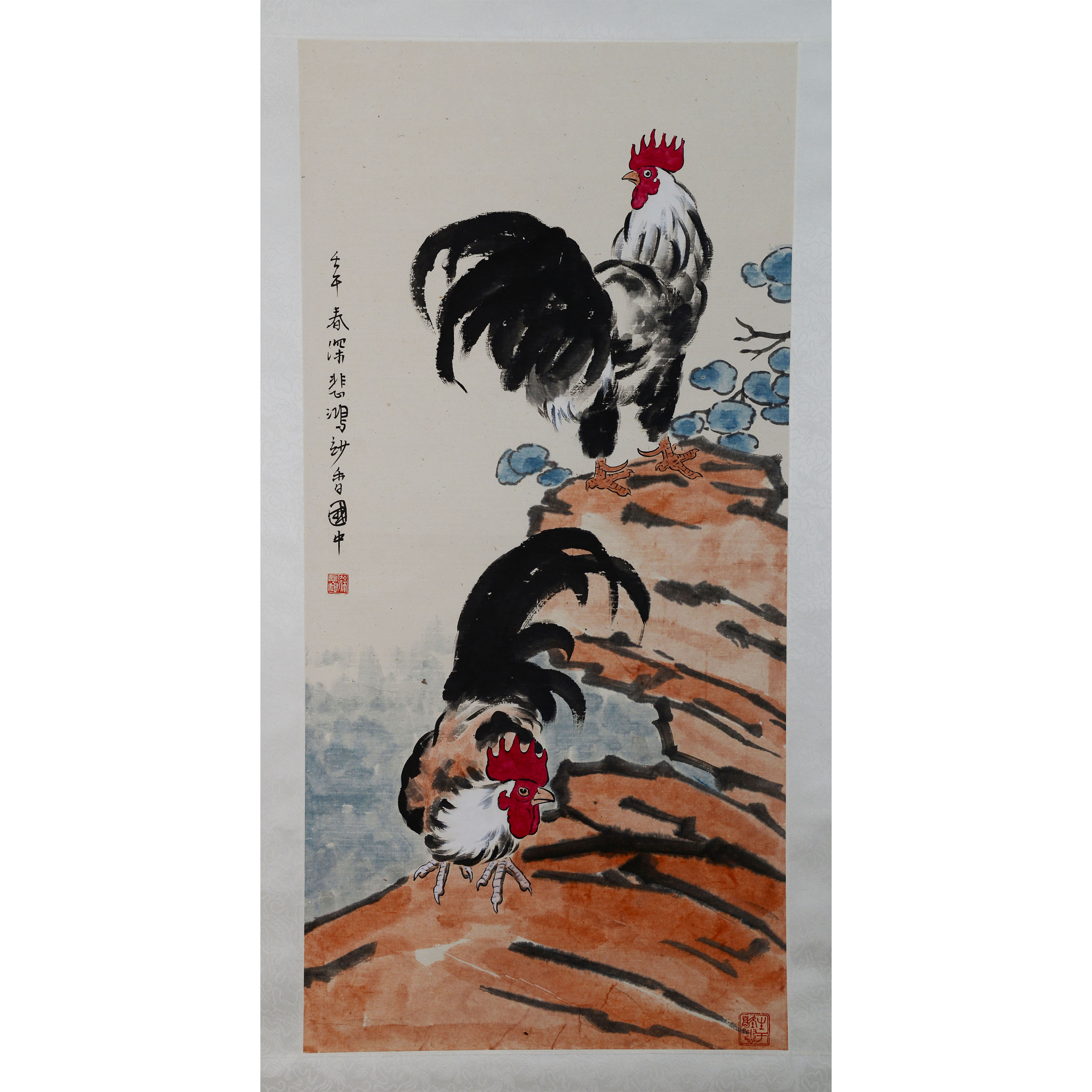 D26 18XBH双吉图 纸本立轴99*48cm