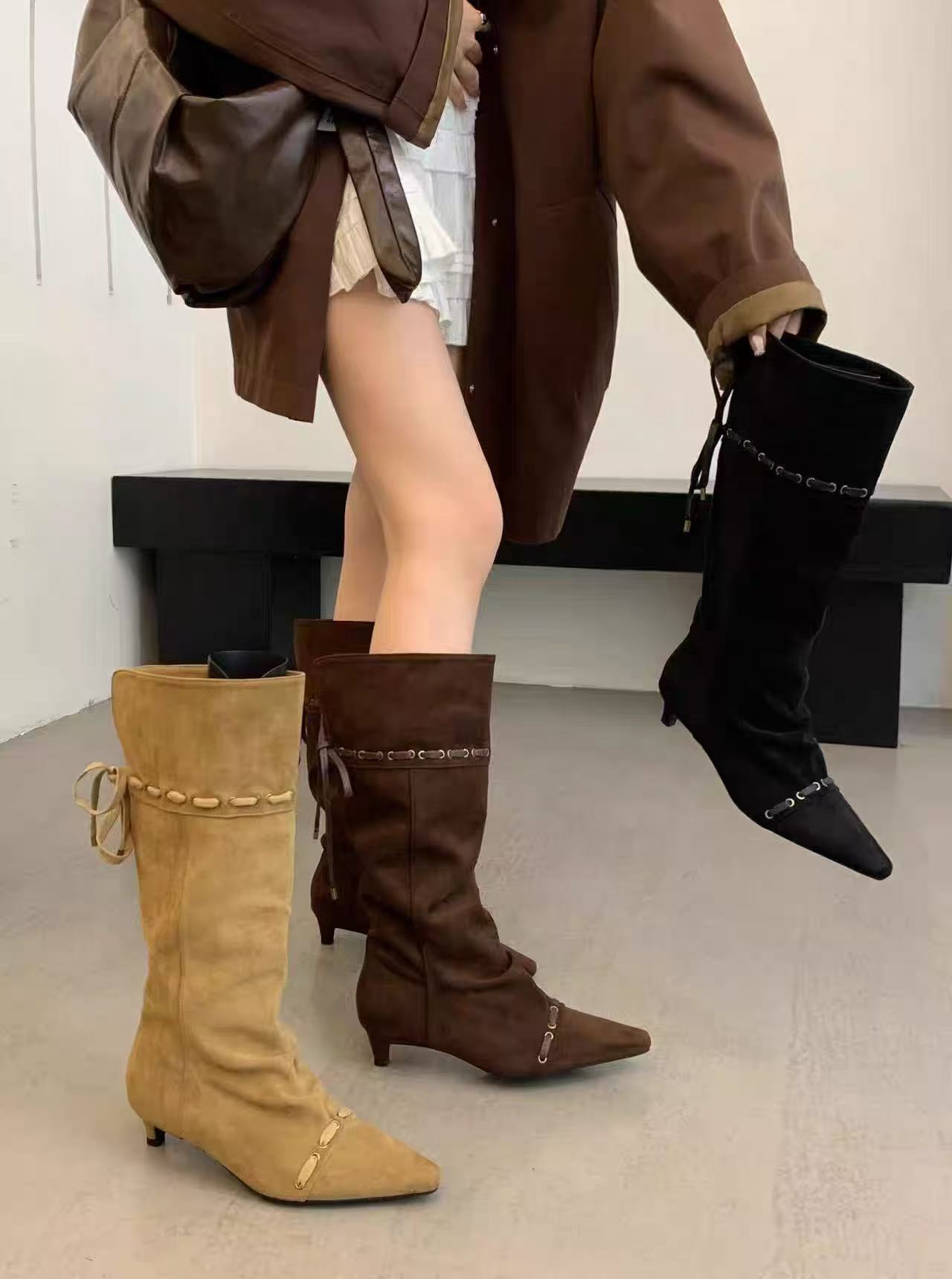 哈哈女鞋 2025秋冬新款游牧风堆堆长靴3cm     S329-19          