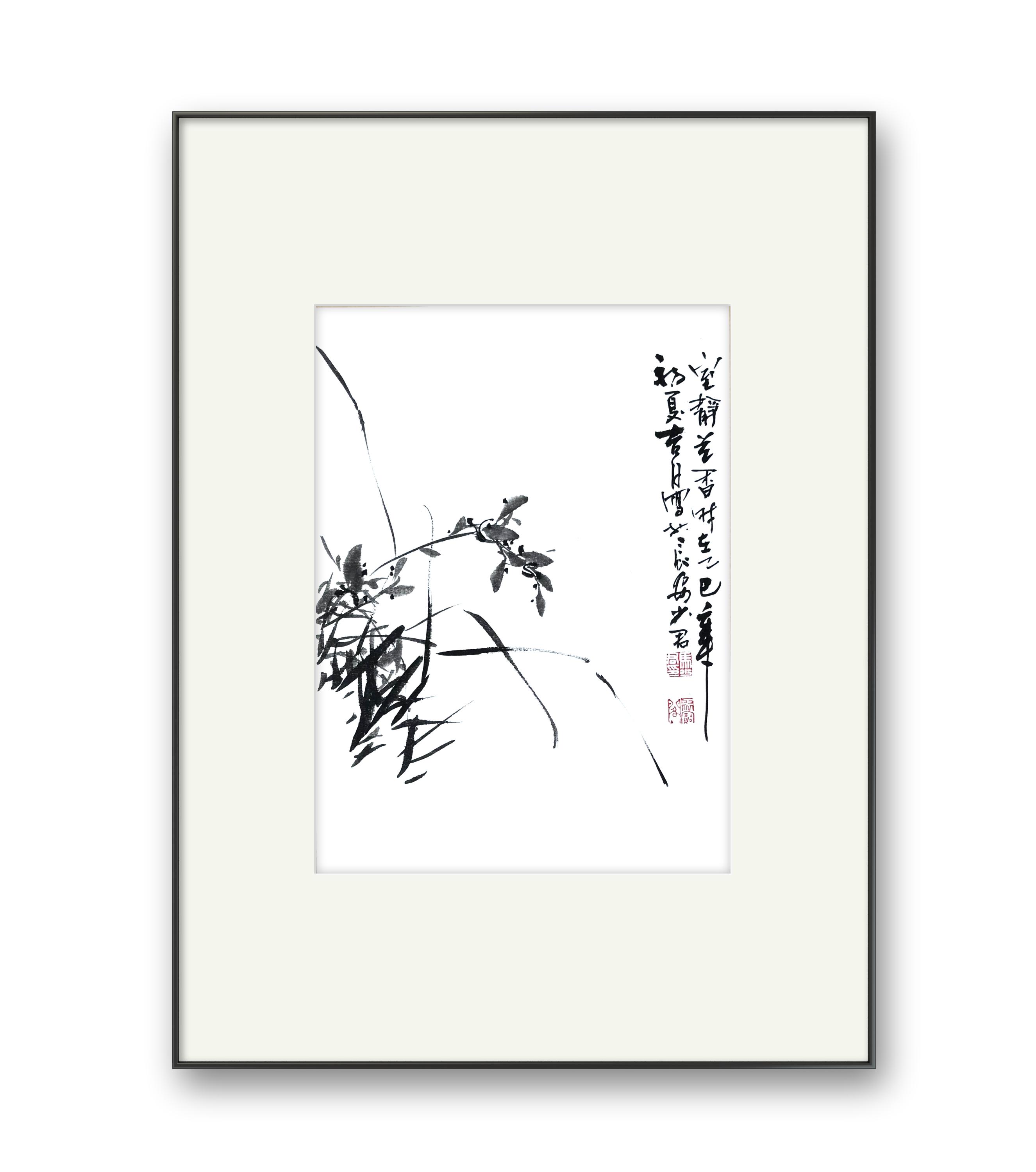 马少君老师水墨兰花作品卡纸画芯，尺寸45cmx33cm