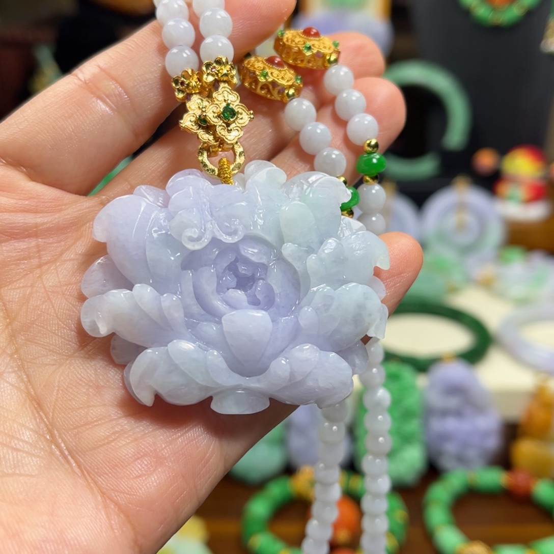 翡翠未镶嵌颈饰天然翡翠花花吊坠