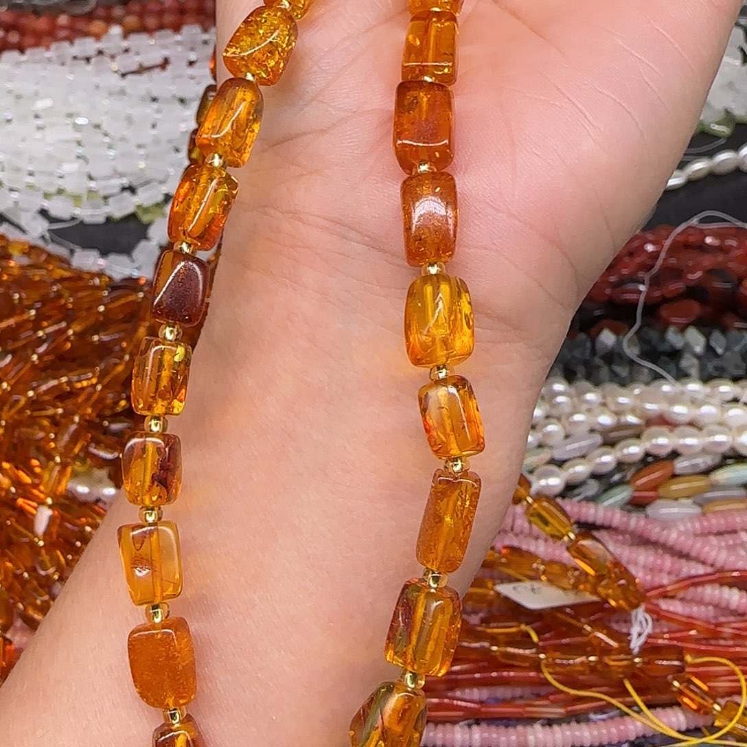 玛瑙/玉髓合金珠宝半成品蜜蜡6-10mm一条