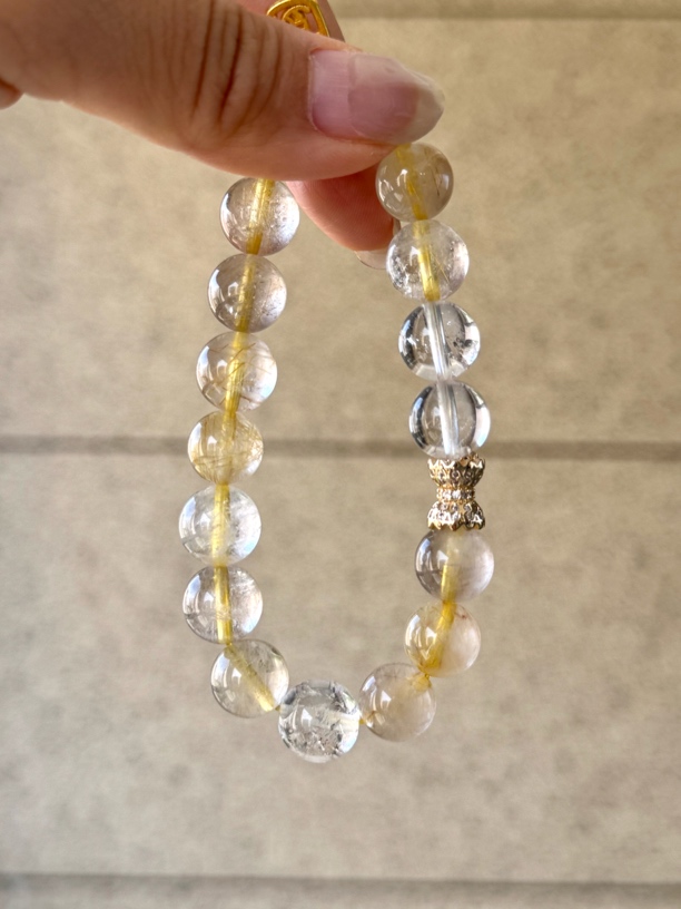 【浅金】黄发晶➕白水晶天然水晶手串