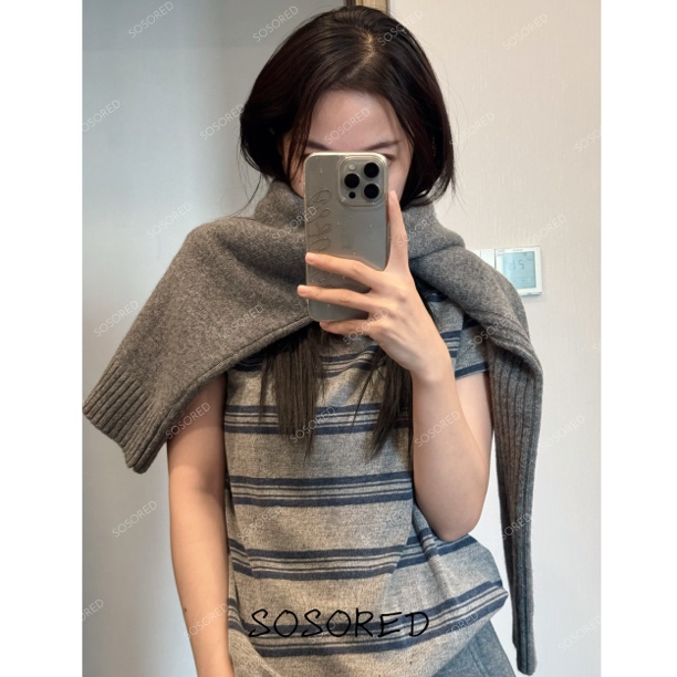 SOSORED / 黑芝麻软t  超弹亲肤条纹短袖T恤百搭圆领打底衫女