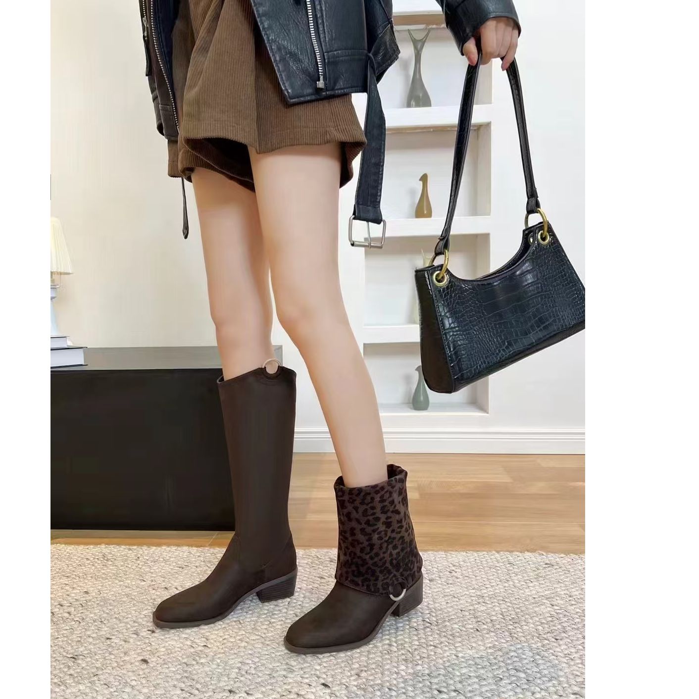 【飞姐】时尚洋气百搭两穿长靴短靴鞋子XIE0405款