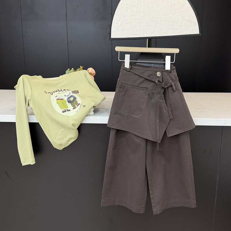 【现货】leomama女童洋气屁帘工装秋季儿童直筒宽松中大童阔腿裤子