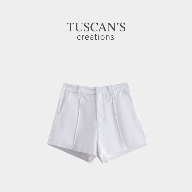 TUSCAN'S CREATIONS夏季运动休闲裤白色高腰女士超短裤时代集团