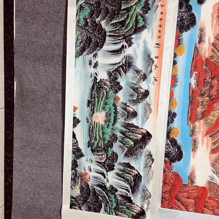 国画流水生财山水画作品