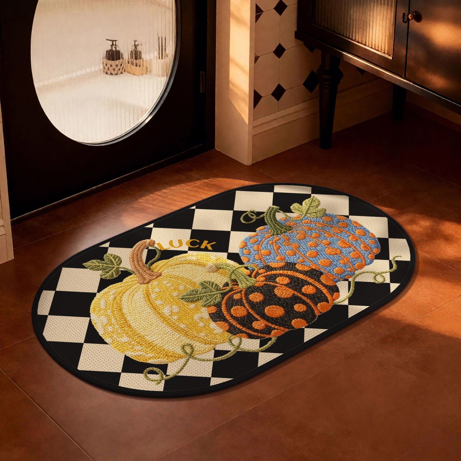 5D效果编织风加大尺寸卫生间入户地垫地毯硅藻泥底垫南瓜