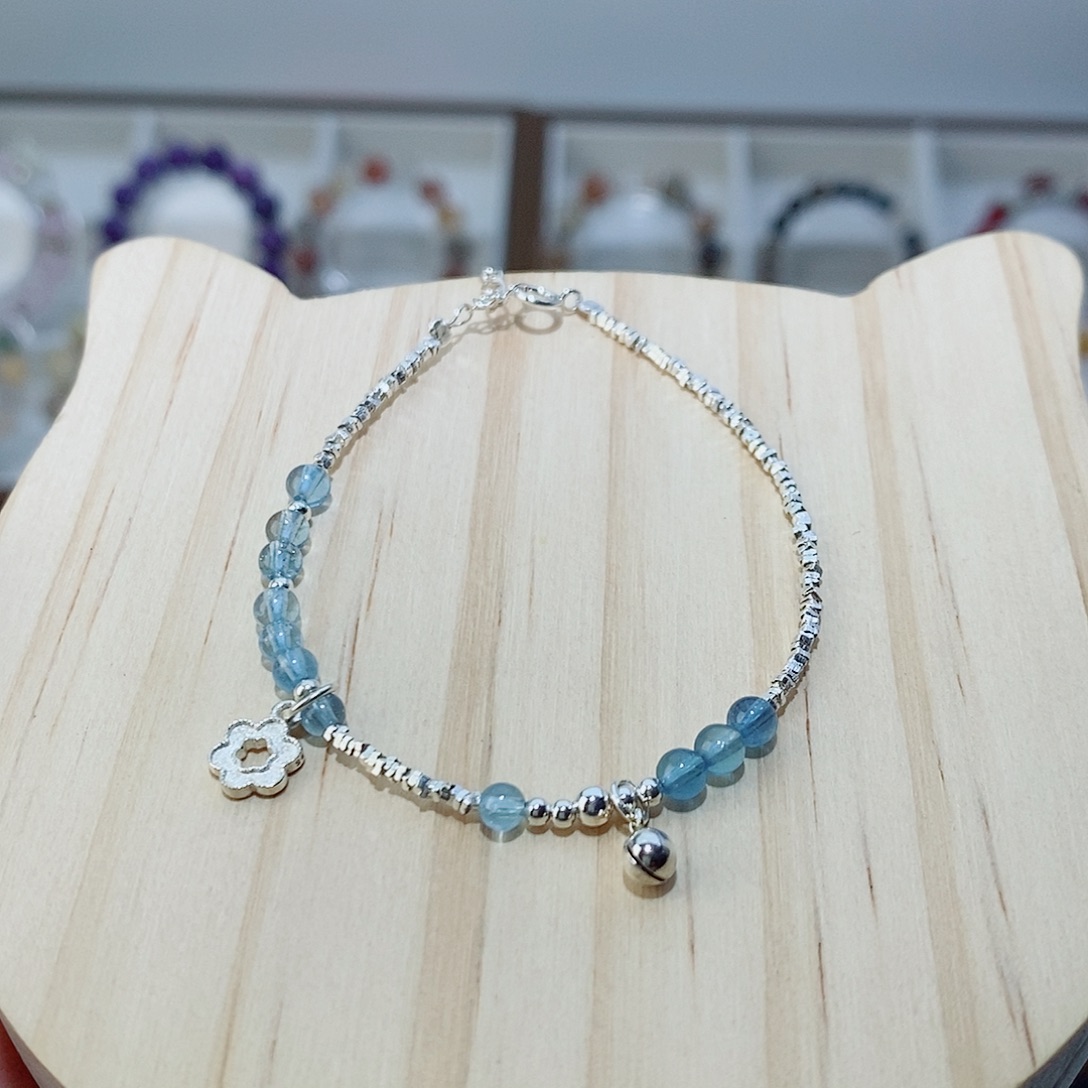 手链水晶银S925镶嵌海蓝宝手链