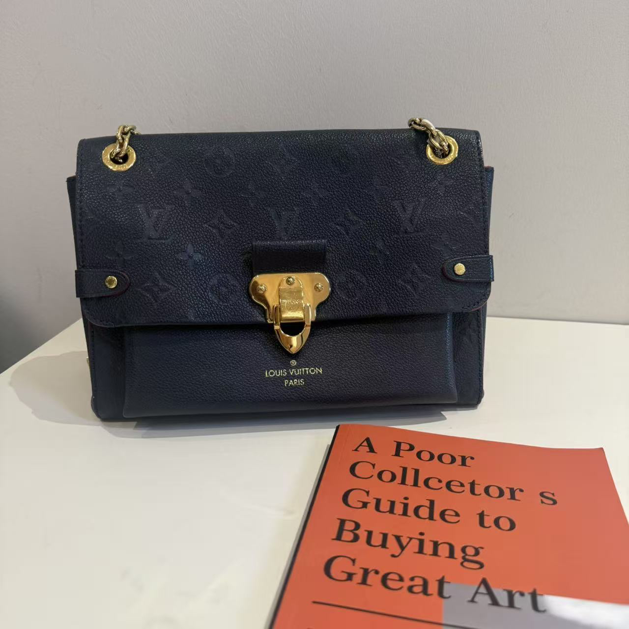 99新 LouisVuitton/路易威登 vavin 全皮 海军蓝 中号 链条邮差包