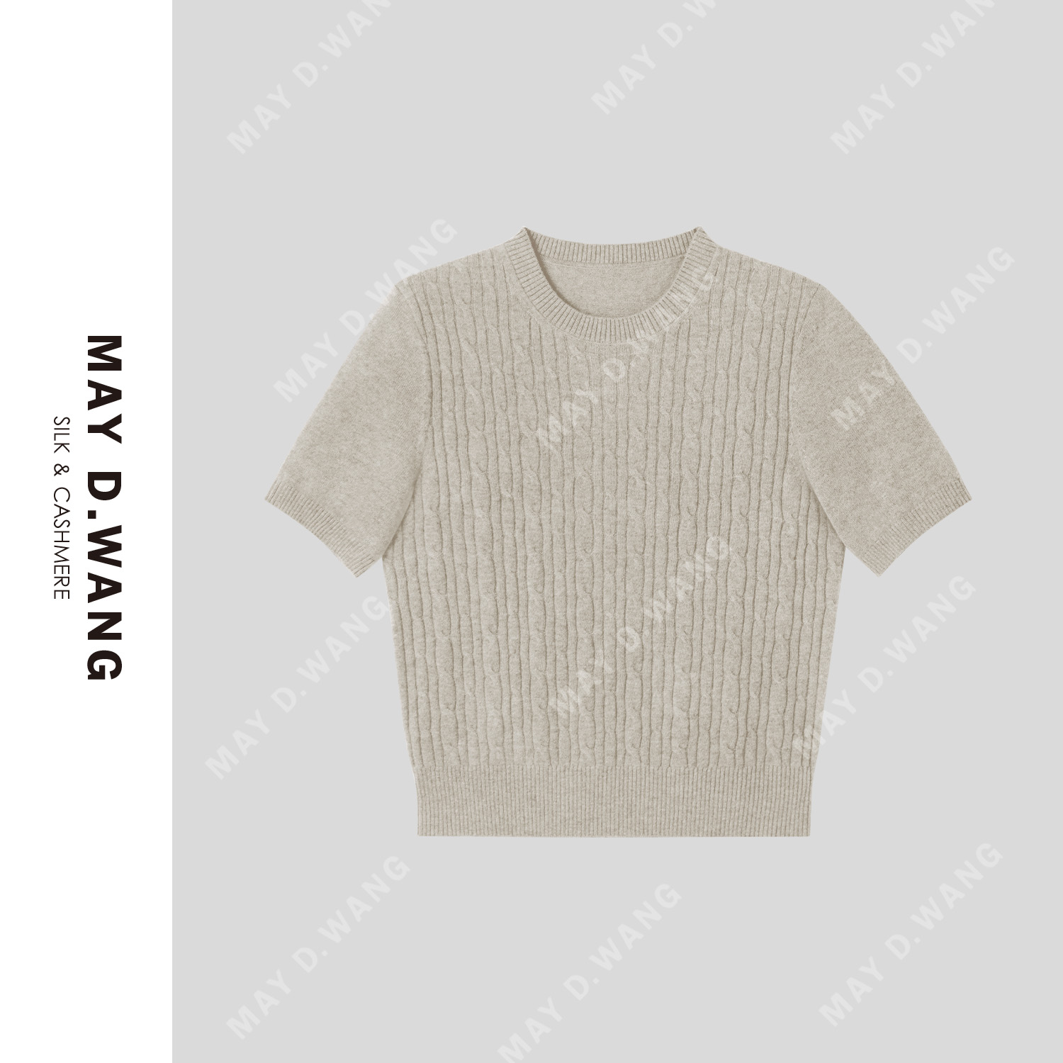 王之造【老徐专属】绞花针织圆领短袖baby小山羊绒上衣 F1F1355