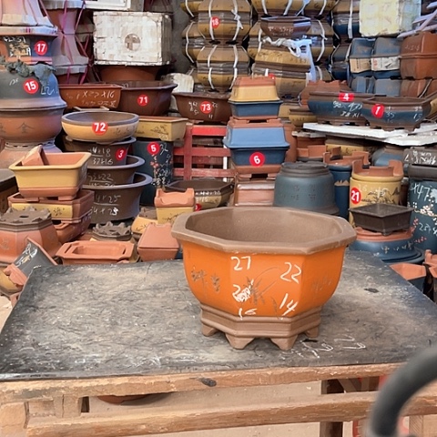 紫砂花盆八方盆一只