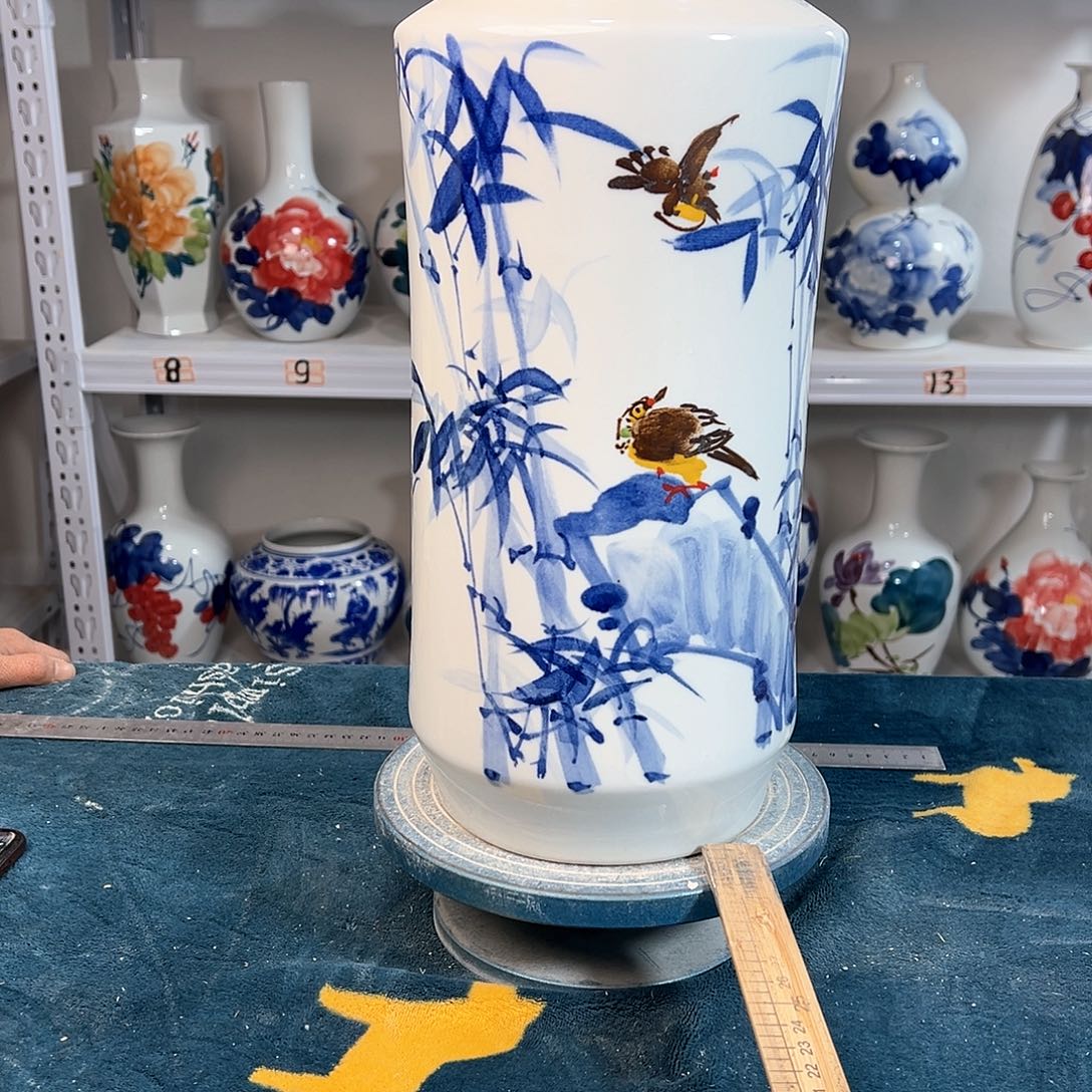 摆件可**画景德镇陶瓷书竹鸟鸟