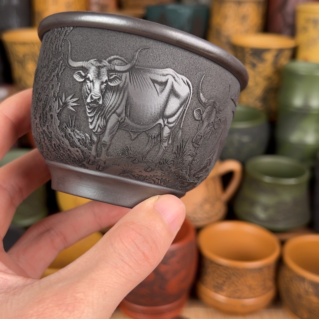 紫砂茶杯宜兴原矿紫砂杯