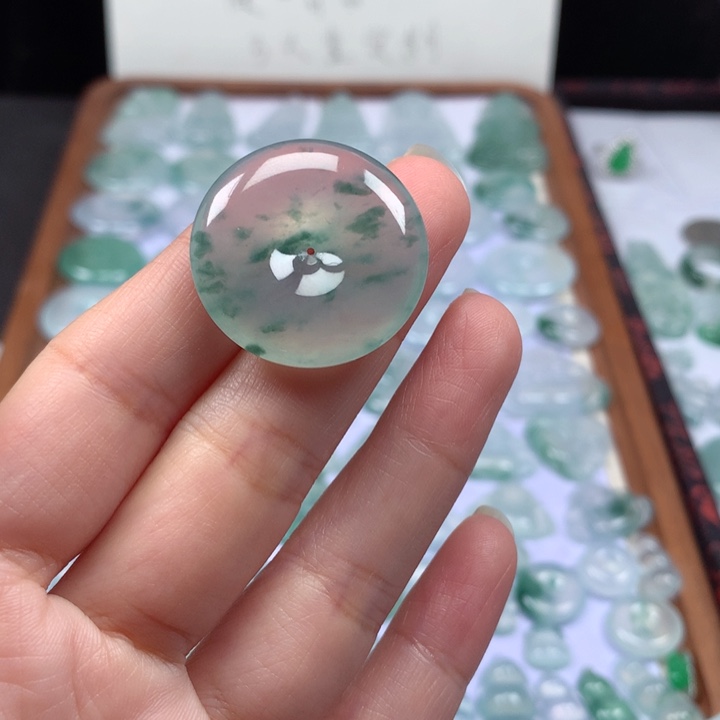 颈饰未镶嵌翡翠冰种飘花平安扣