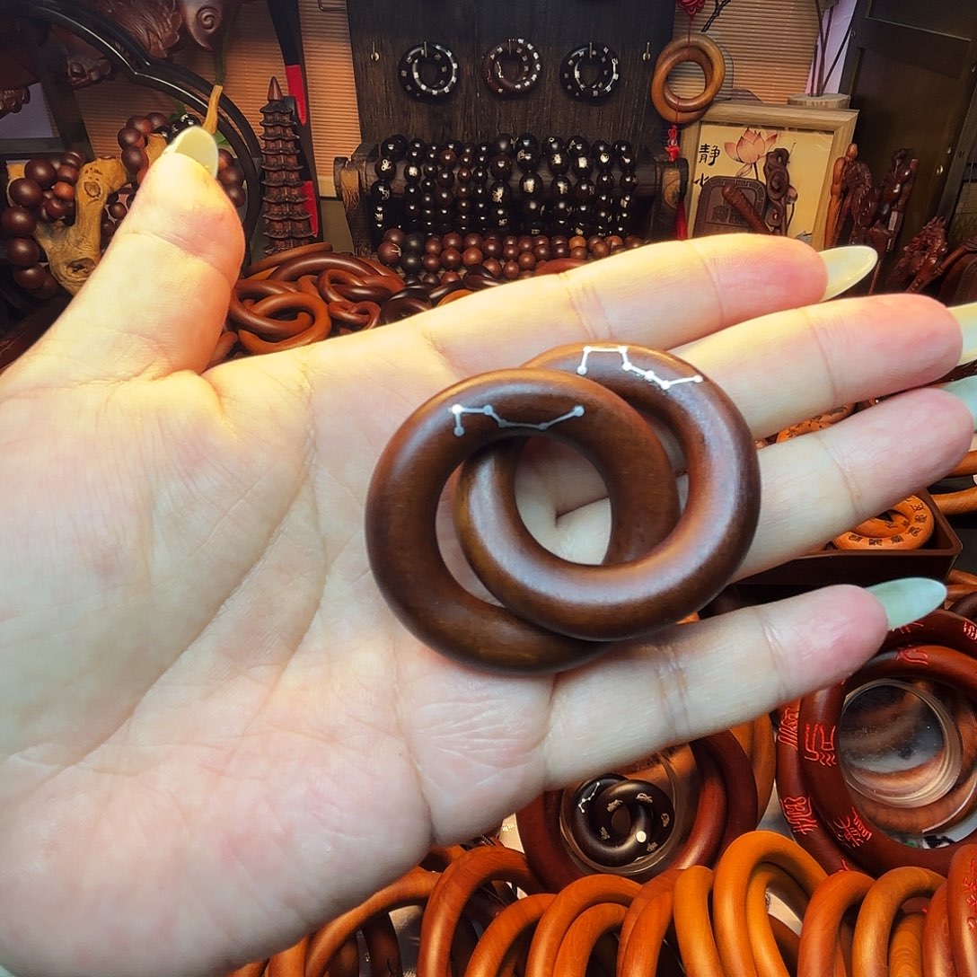 木枣木老料25圈口乾坤圈镶银六七星