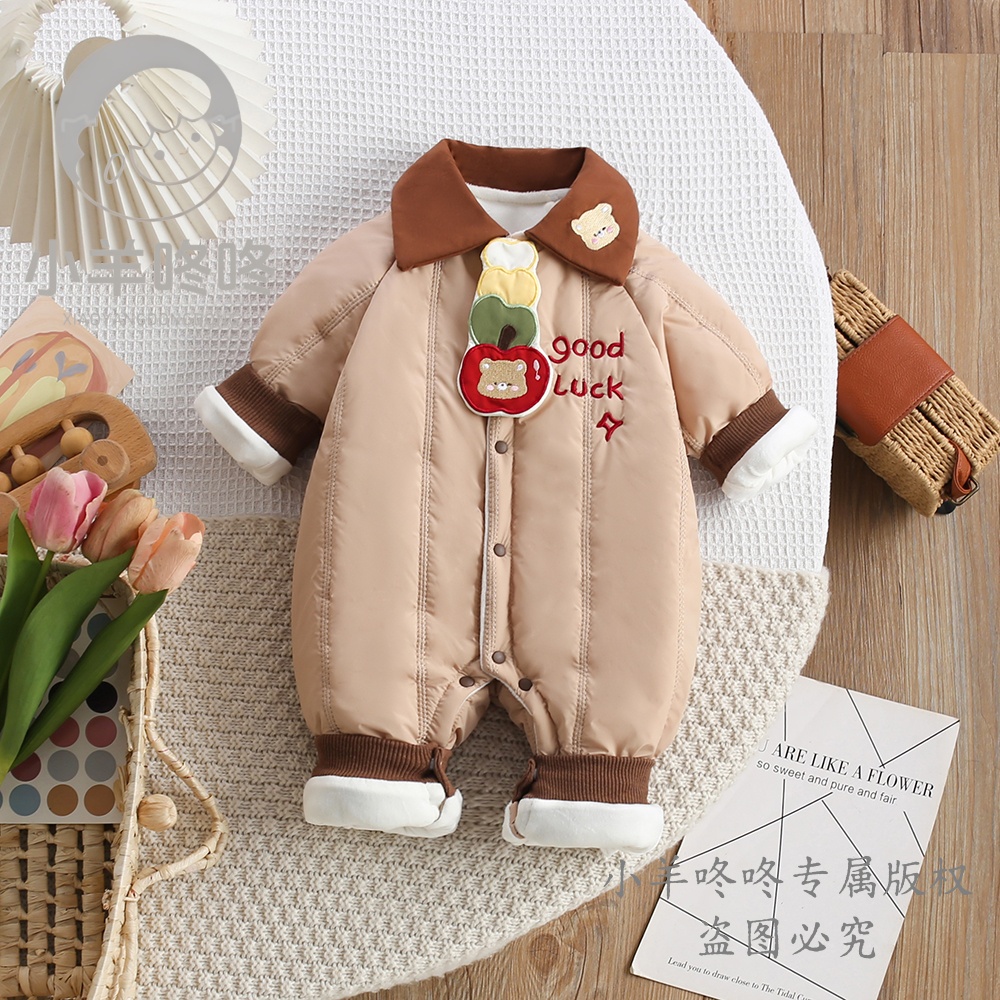 MR冬款幸运串串熊哈衣婴幼长袖单排扣翻领男女宝宝美拉德连体衣