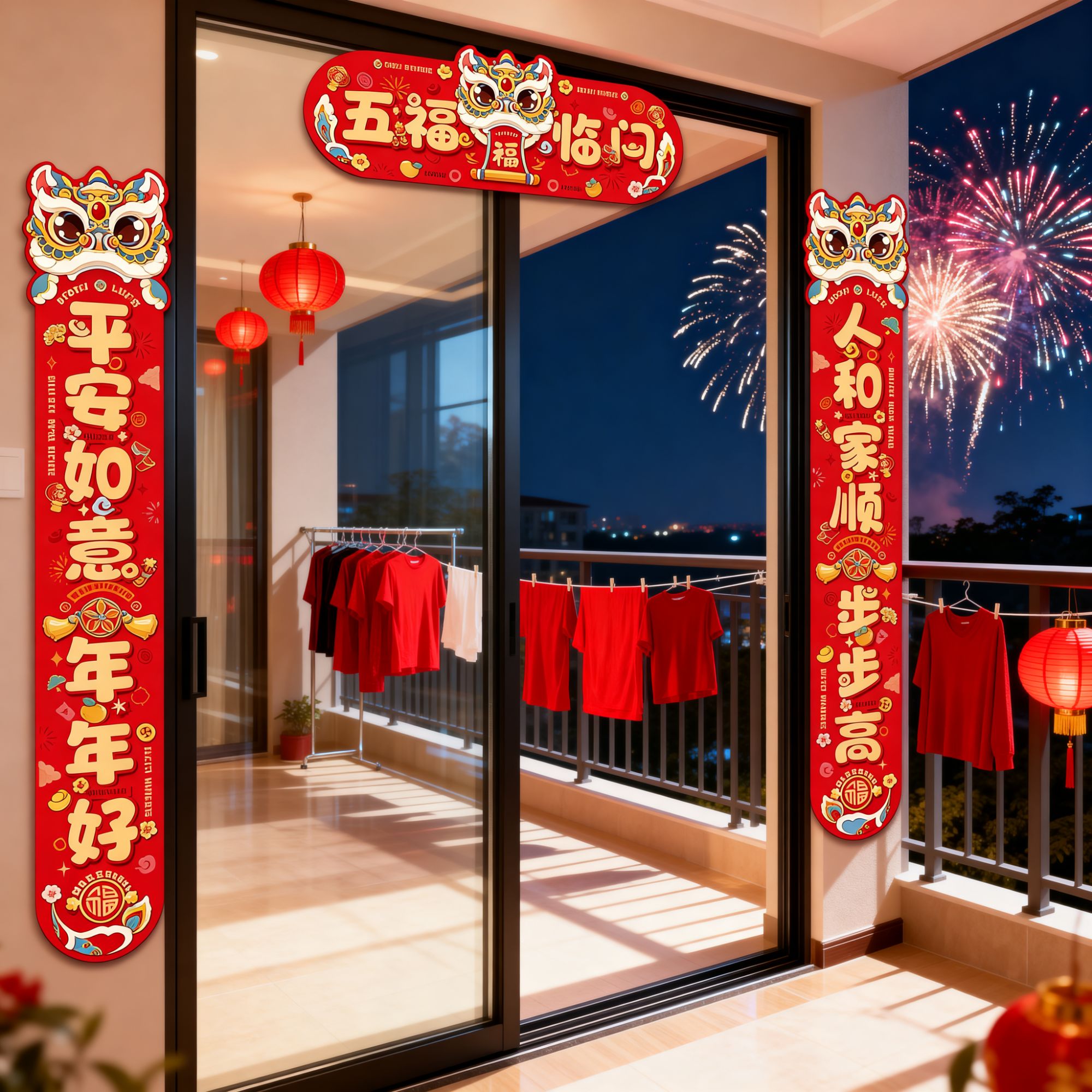 2026马年对联大礼包春节家用醒狮对联福字窗花新年套装装饰新款