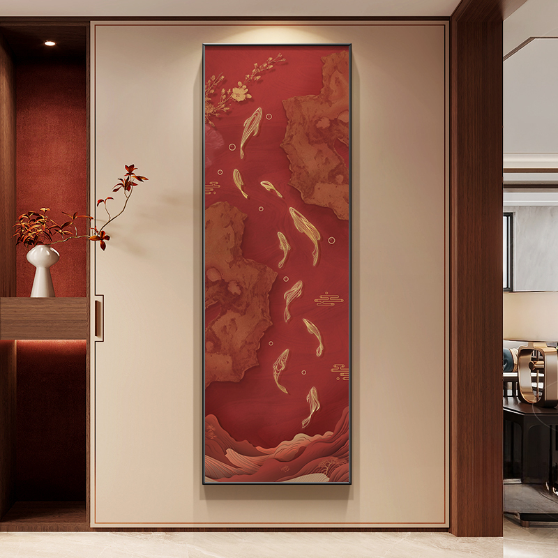 九鱼图玄关新中式装饰画高级感走廊过道挂画轻奢高档入户对门壁画