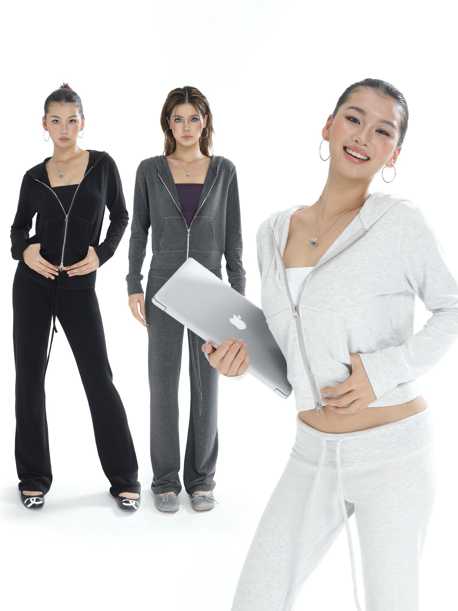 4304/4477运动卫衣外套修身短款女弹力低腰垂坠感直筒裤懒人套装