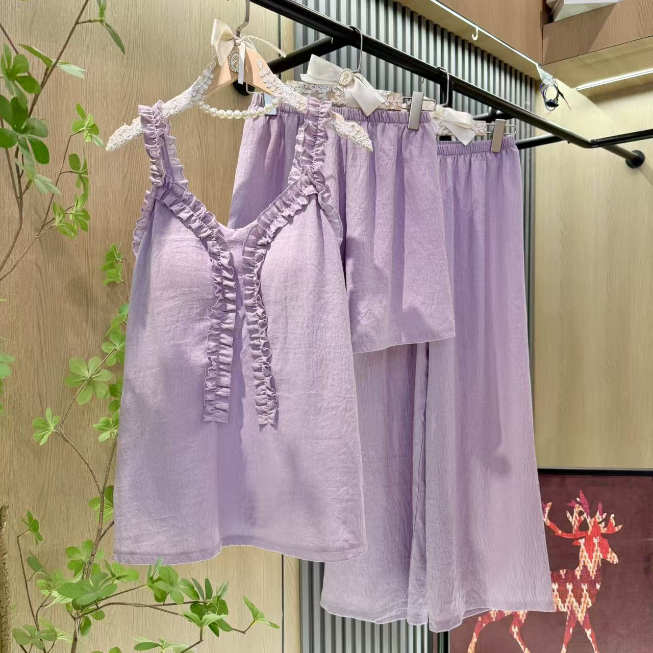 【带胸垫】新款紫色套装女款睡衣夏季可外穿居家服套装爆款