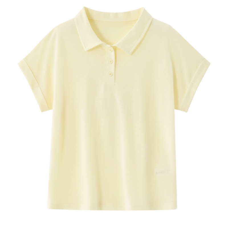 羊范夏季薄款POLO领纯色天丝亚麻短袖女温柔气质百搭简约显瘦T恤