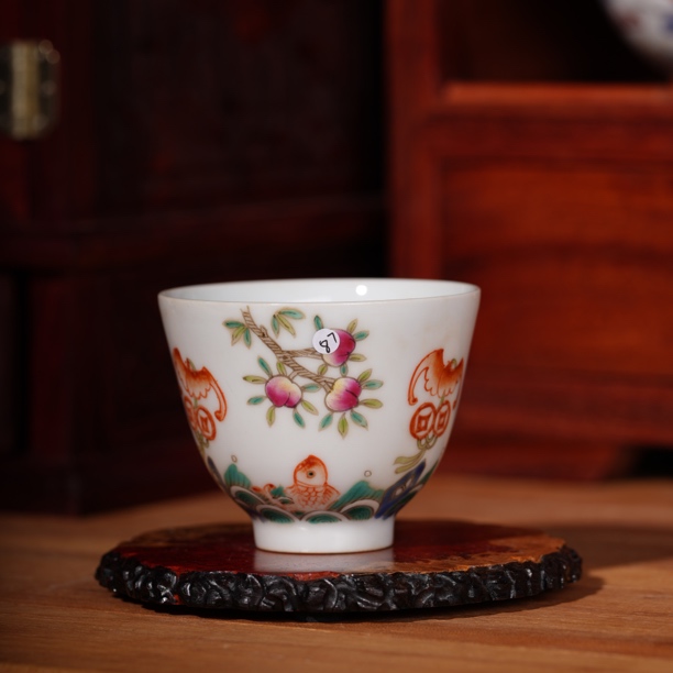 87清同治粉彩杯福报双元明清老瓷器古董古玩仿古家具