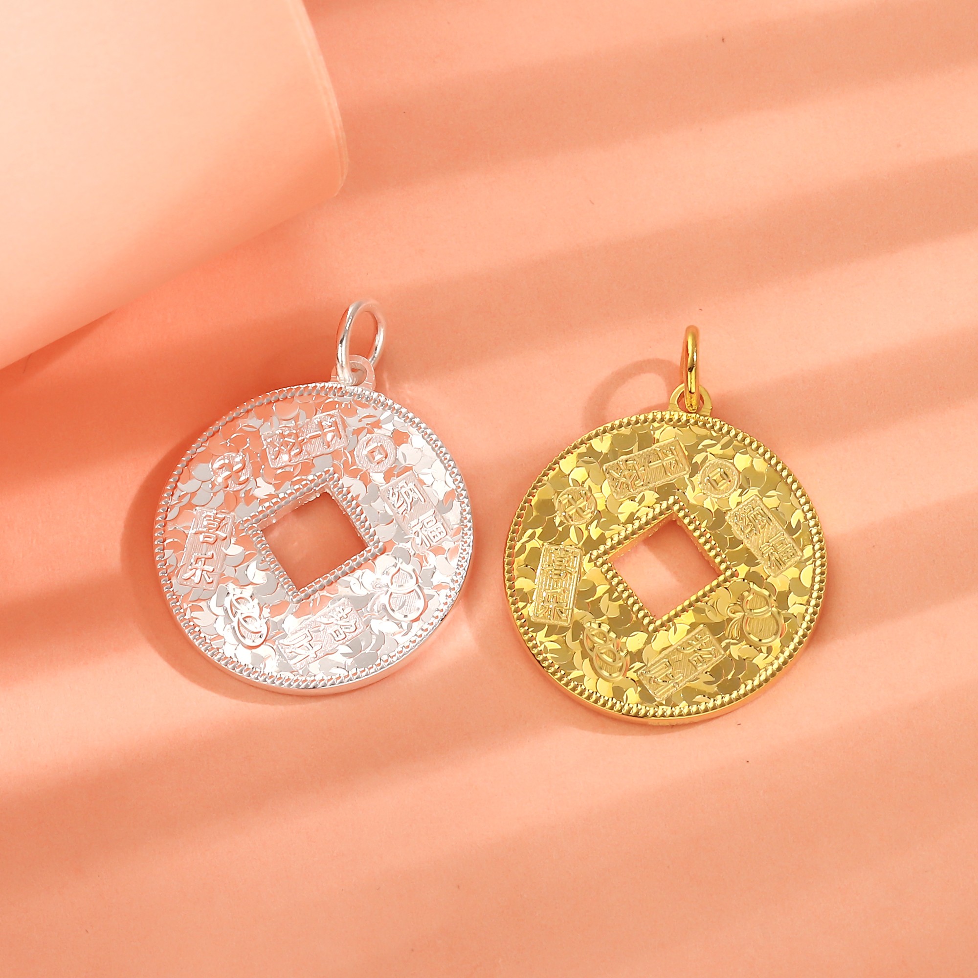 吊坠足银 足银999纯银碎冰冰钱币吊坠女平安扣新款坠子