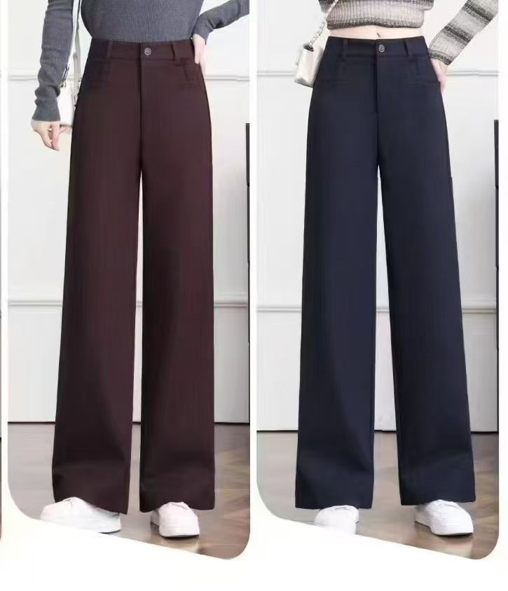 9912#加绒加厚高腰阔腿直筒女裤子2025冬季新款超好看【裤长98】