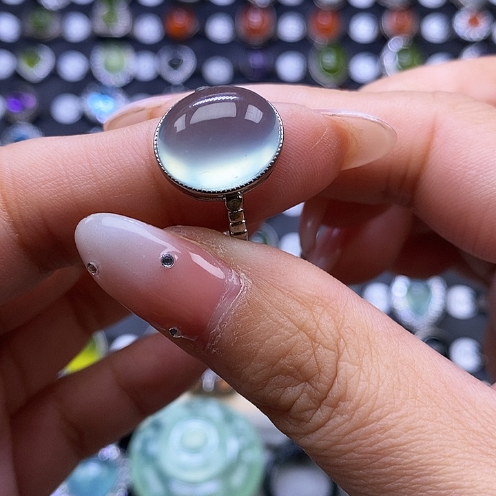 岫玉戒指银S925镶嵌佳**～