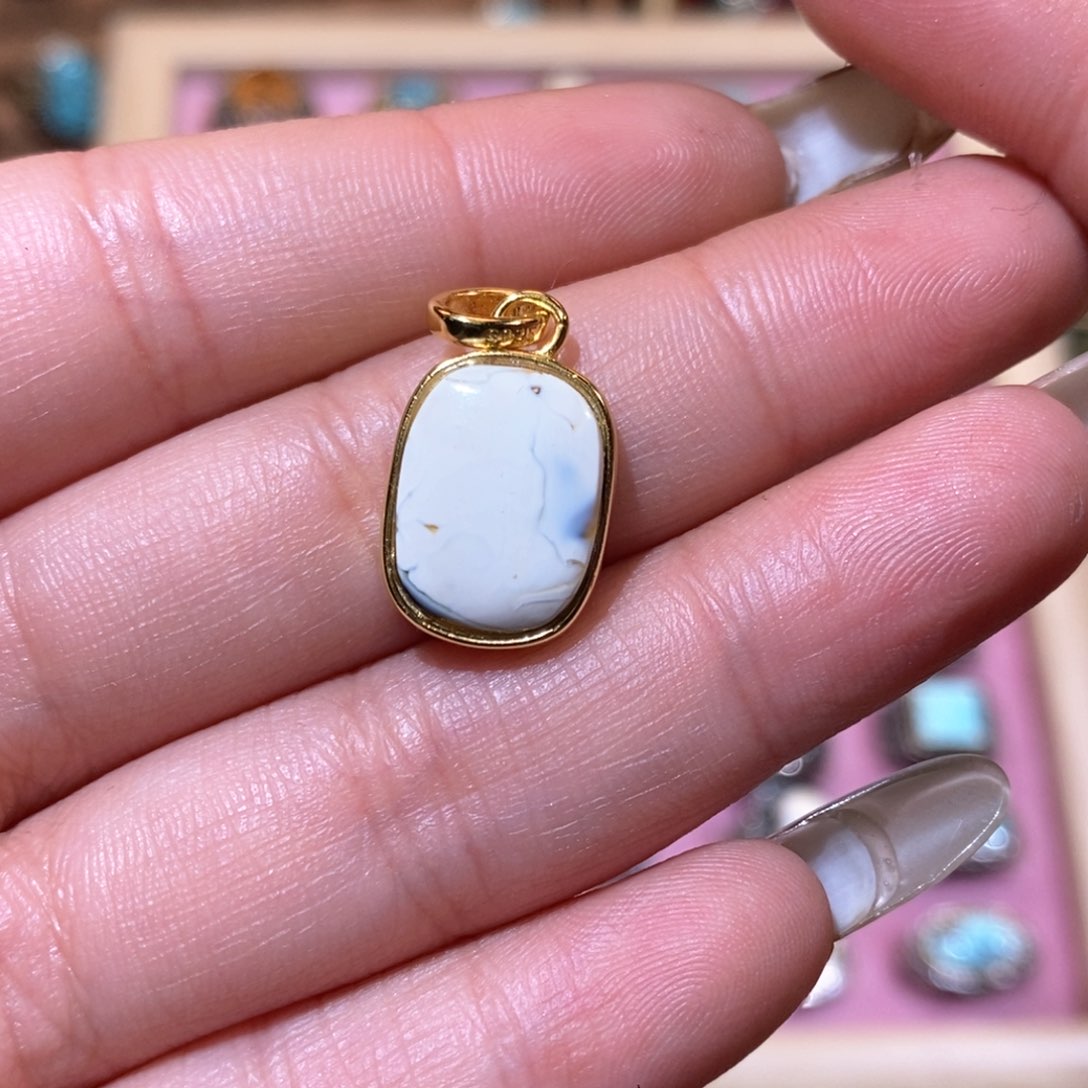 琥珀颈饰银S925镀金镶嵌吊坠