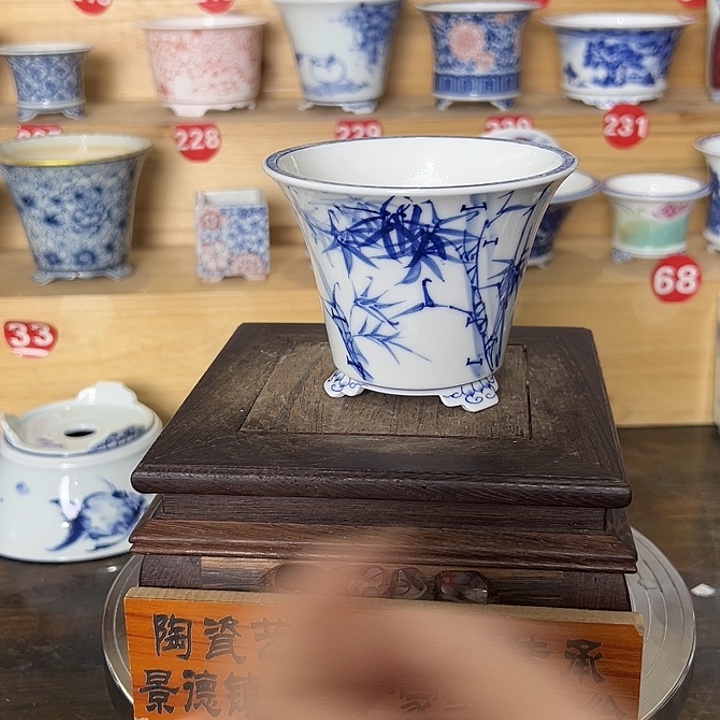 墨奈手绘陶瓷花盆内口8.3高7.3