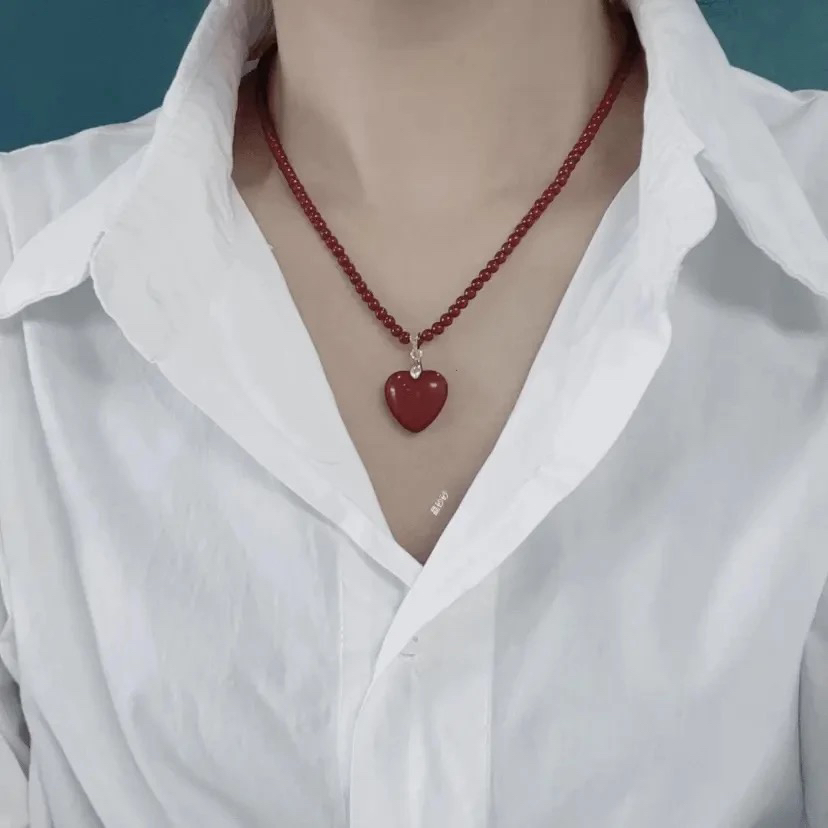 含辰砂工艺品紫金砂全珠链爱心项链