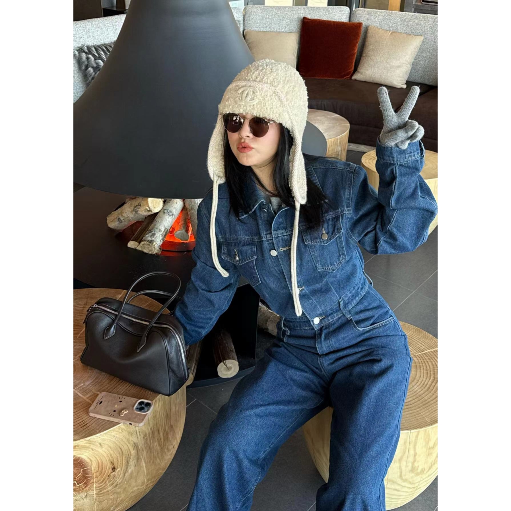 SP【中卫午后】港风复古牛仔连连体裤超显瘦收腰牛仔连体裤 配皮带