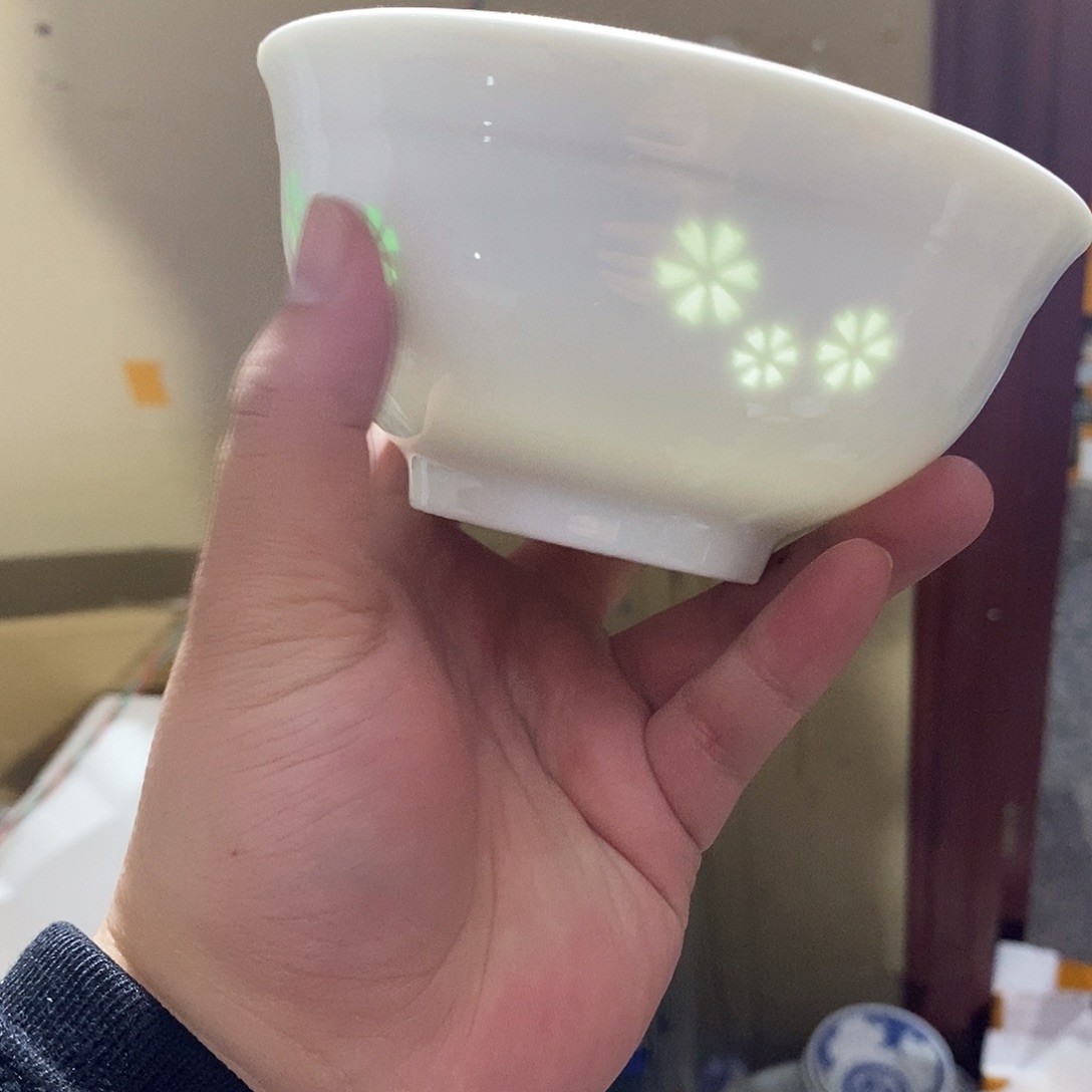 摆件瓷5寸高温玲珑瓷碗2支