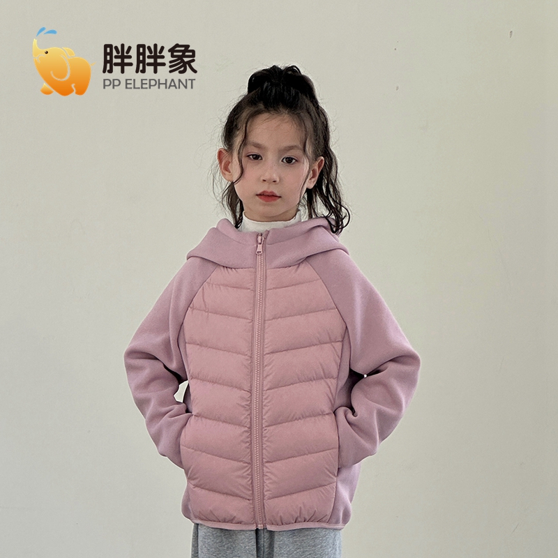 【胖胖象】中大童连帽拼接款薄款羽绒服内搭秋冬校服神器韩版Q06