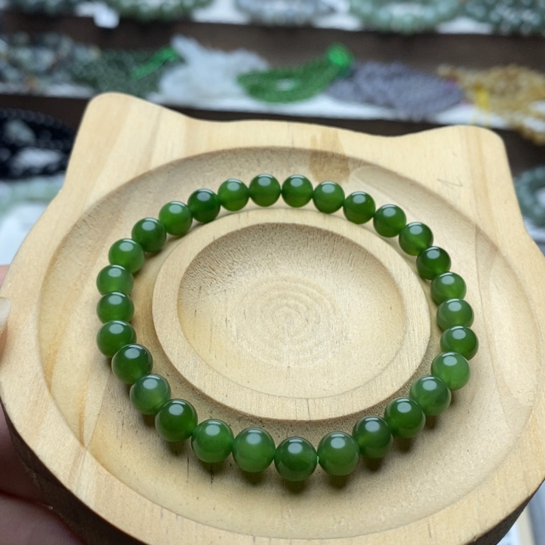 和田玉手链未镶嵌6mm碧玉圆珠单圈