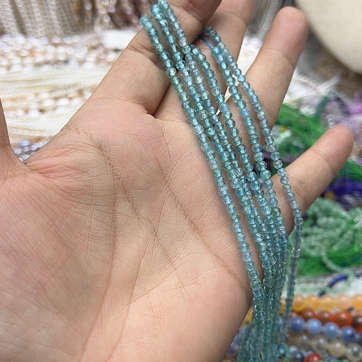 玛瑙/玉髓未镶嵌珠宝半成品一条3mm左右蓝磷灰刻面