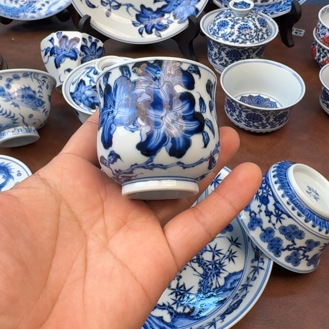 陶摆件杜鹃花玉兰杯