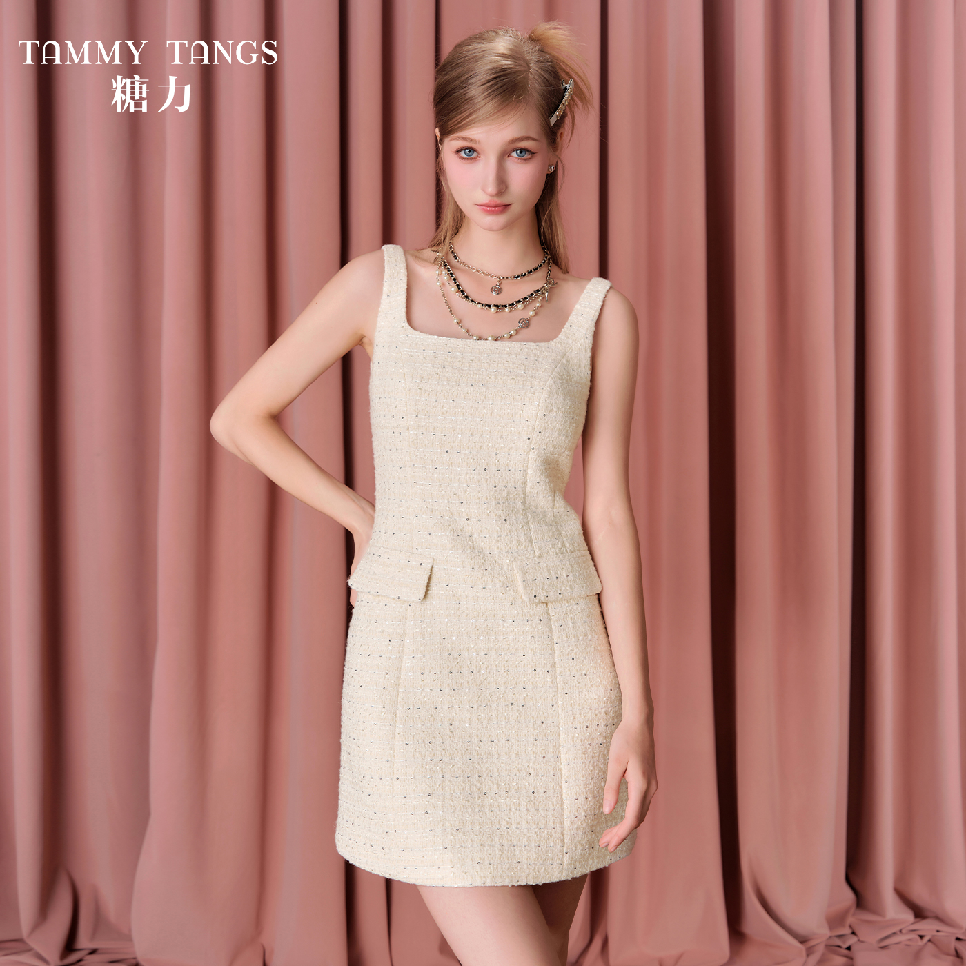 【千金专属】糖力名媛小香风吊带连衣裙女收腰TWRQQ47646